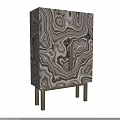 Elegant Entryway And Side Cabinets With Swirled Marble Pattern Gold Metal Legs Handles