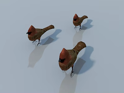 Three Red Headed Reptiles Standing On Light Colored Background With Shadows 3d model