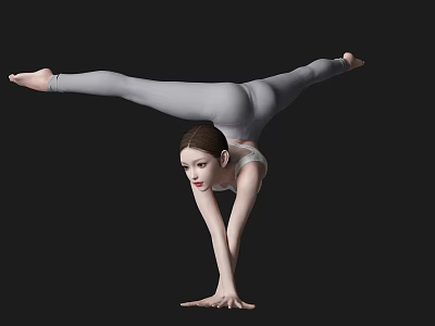 Woman Performing Handstand With Extended Legs On Black Background In Tight Athletic Wear 3d model