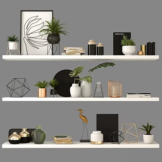 Modern Jewelry Ornaments Combination Rack Vase Plant Book Metal 3d model