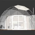 Dome Shaped Villa Balcony With Glass Walls Interior Bedroom And Wooden Base