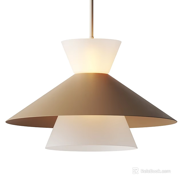 Modern Minimalist Pendant Light Featuring Layered Brown Metal and White Frosted Glass Shades 3d model 