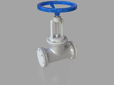 Industrial Flanged Valve with Blue Handwheel and Silver Body for Pipeline Control 3d model