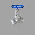 Industrial Flanged Valve with Blue Handwheel and Silver Body for Pipeline Control