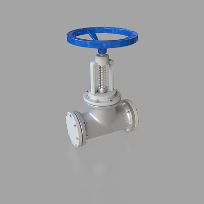 Industrial Flanged Valve with Blue Handwheel and Silver Body for Pipeline Control 3d model