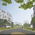 Modern Residential Building Exterior With Lush Green Trees And Wide Pathway