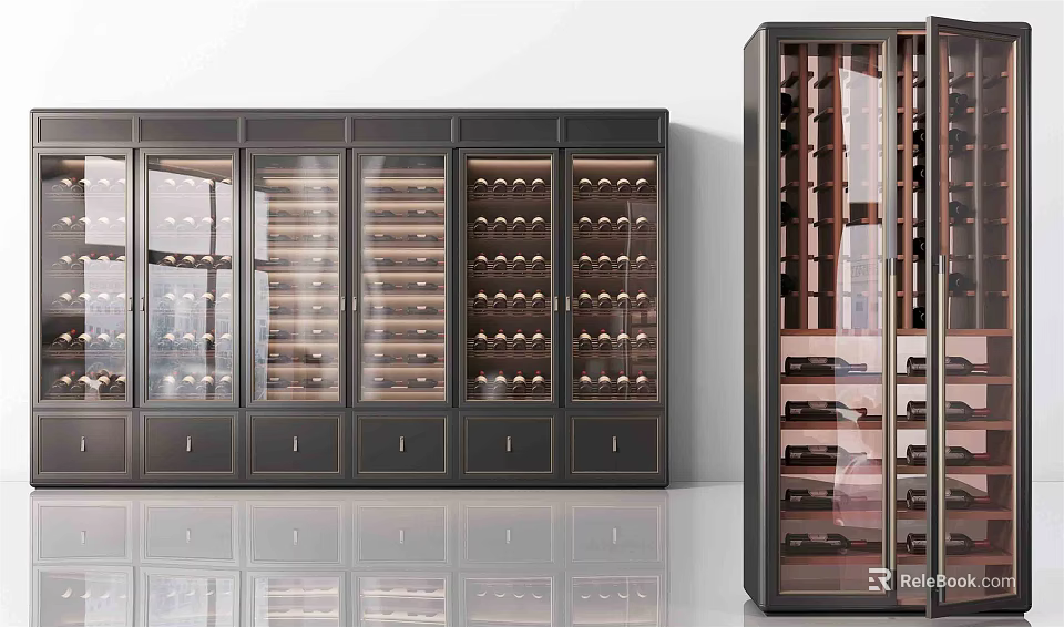 Modern Wine Cabinet With Glass Doors And Layered Shelves For Wine Storage 3d model 