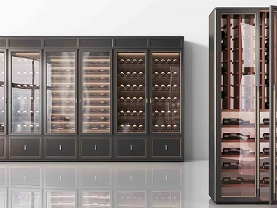 Modern Wine Cabinet With Glass Doors And Layered Shelves For Wine Storage 3d model