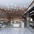 Ceramic Store Interior With Shelves Of Plates Bowls Central Display Counter And Bright Lighting