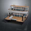Two Level Wooden Deck Boat Featuring Upper Lower Deck Seating Area And Railing