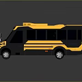 Yellow School Bus 3D Model With Black Stripes And Red Warning Lights 3d model
