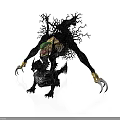 Mythical Character With Black Tree Like Structure Golden Claws Green Accents And Small Dragon Creature