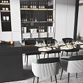Elegant Modern Style Dining Room Interior With Wine Cabinet And Dining Table Chairs 3d model