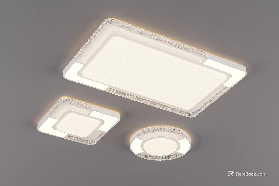 Modern Square And Round Ceiling Lights With Decorative Patterned Illuminated Design 3d model 
