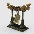 Ancient Chinese Bronze Chime Bell With Dragon Shaped Decorations Ornate Base And Intricate Carved Patterns