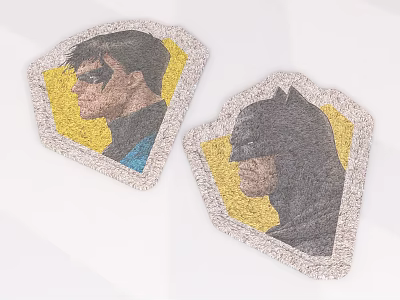 Decorative Superhero Character Portrait Patches With Yellow Background And Gray Border 3d model