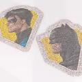 Decorative Superhero Character Portrait Patches With Yellow Background And Gray Border
