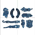 Blue Traditional Animal Pattern Wall Decor For Home Interior Decoration 3d model