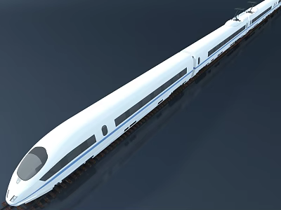 Modern White High Speed Train With Aerodynamic Design On Railway Track 3d model