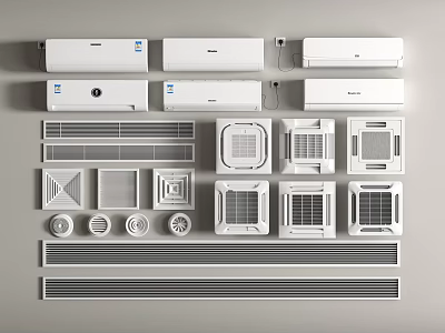 Various Types Of Air Conditioners And Fan Devices Showcased 3d model