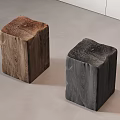 Minimalist Square Wooden Stools With Brown And Dark Gray Wood Grain Texture