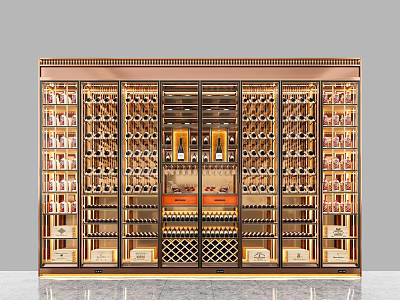 Luxurious Wooden Wine Cabinet With Glass Doors And Organized Wine Bottle Racks Design 3d model