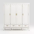 White Classic Wardrobe With Carved Doors Four Drawers And Gold Handles