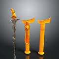 Three Decorative Weapons With Gold And Silver Intricate Ornate Carved Designs