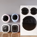 White Modern Washing Machine With Round Pink Blue And Black Square Small Appliances