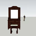 Traditional Dark Wooden Dressing Table With Large Mirror Drawers And Stool