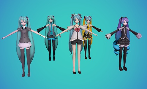 Hattaine Future Anime Character Cartoon Character Female Character Hand-painted Character Anchorwoman Dancing Long Hair Double Pony Tail Lori Cartoon Girl 3d model