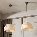 Woven Cream Colored Pendant Lights With Black Ceiling Mounts On Gray Ceiling 3d model