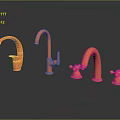 Orange Hardware Tools Faucets and Knobs with Shiny Reflections on Black Surface 3d model