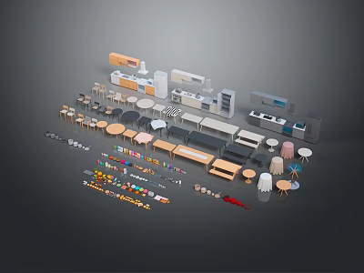 Diverse 3D Furniture and Home Decor Models Including Tables Chairs Cabinets Sofas Lamps and Decor 3d model