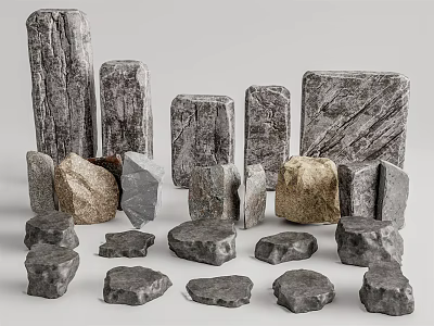 Natural Stone and Wood Pieces with Different Shapes and Textures 3d model