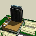 Modern High Rise Office Building With Surrounding Structures Green Lawn And Roads