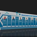 Group Photo Check-in Spot With Blue Display Wall And Portrait Photos With Text Introductions