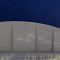 White Curved Feature Wall with Sparkling Lights and Water Reflection in Night Starry Sky