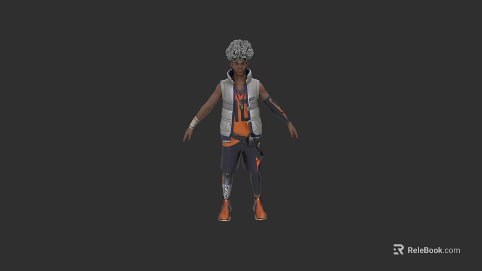 Game Movie Character With Gray Curly Hair Vest Number 11 Black Pants Orange Shoes 3d model 