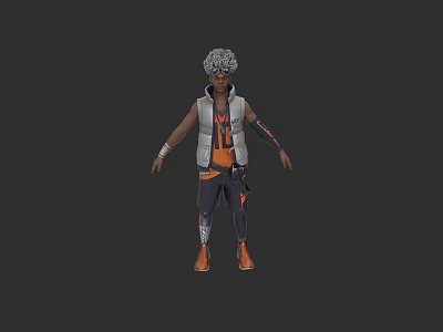 Game Movie Character With Gray Curly Hair Vest Number 11 Black Pants Orange Shoes 3d model