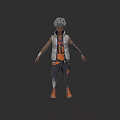 Game Movie Character With Gray Curly Hair Vest Number 11 Black Pants Orange Shoes