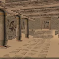 Ancient Egyptian Temple Interior With Hieroglyphic Murals Carved Columns And Stone Steps