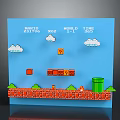 Mario Themed Commercial Decorative Device With 3D Brick Platforms Green Pipe And Clouds