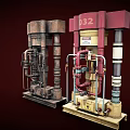 Old And New Industrial Equipment With D32 Label Pipes And Base Structures