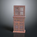 Vintage Wooden Cabinet With Carved Details Upper Glass Doors And Lower Wooden Doors