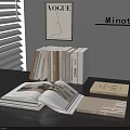 Elegant Stacked Books Magazines On Table With Open Volume VOGUE MinotLi Interior