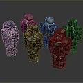Six Sci Fi Robot Game and Movie Characters With Different Colors Designs Backpacks and Equipment