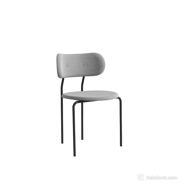 Light Gray Modern Dining Chair With Button Tufted Backrest And Black Metal Legs 3d model 