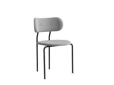 Light Gray Modern Dining Chair With Button Tufted Backrest And Black Metal Legs 3d model
