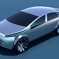 Silver Futuristic Car With Streamlined Body Blue LED Stripes And Large Alloy Wheels